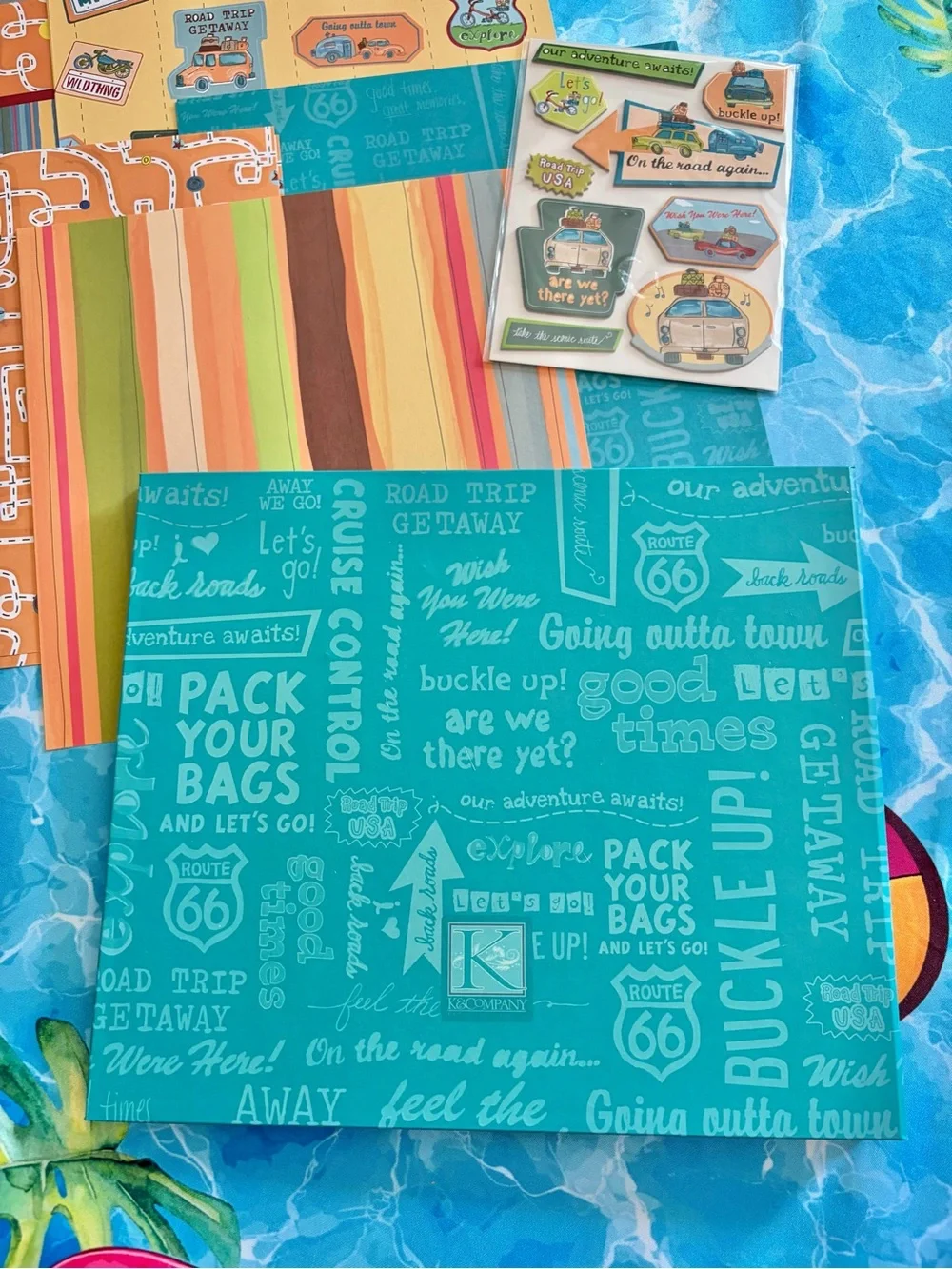 K&Company Travel Roadtrip Scrapbook Album & Paper, 8.5” x 8.5,” plus papers